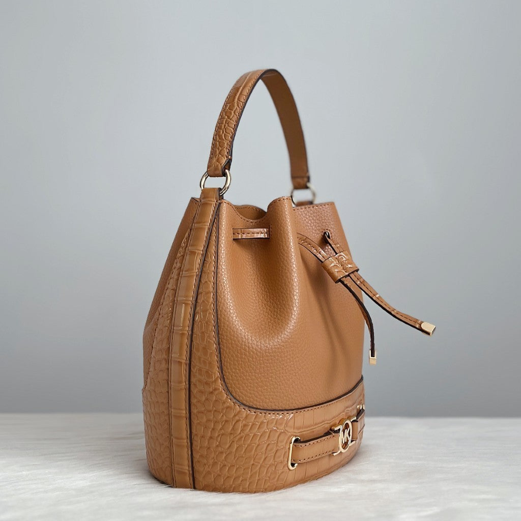 Michael Kors Caramel Leather Drawstring Bucket 2 Way Shoulder Bag Like New