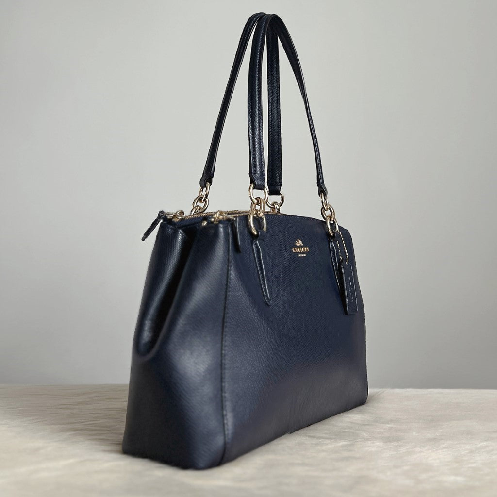 Coach Navy Leather Triple Compartment 2 Way Shoulder Bag Like New