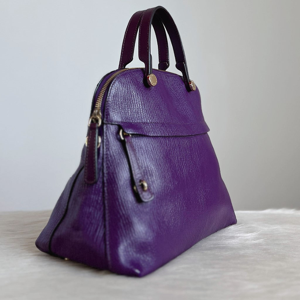 Furla Purple Leather Front Detail Tote Bag