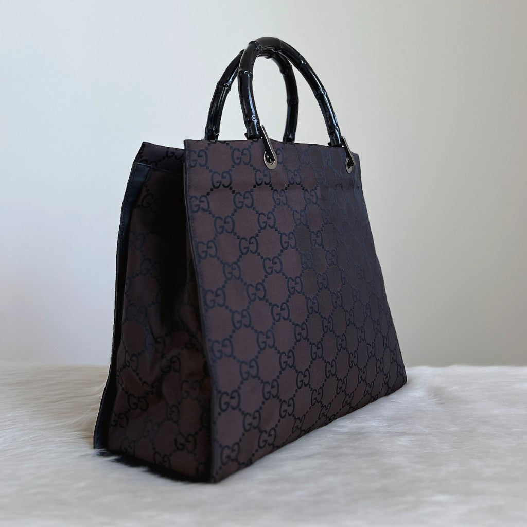 Gucci Chocolate Signature Bamboo Double G Monogram Career Tote Bag