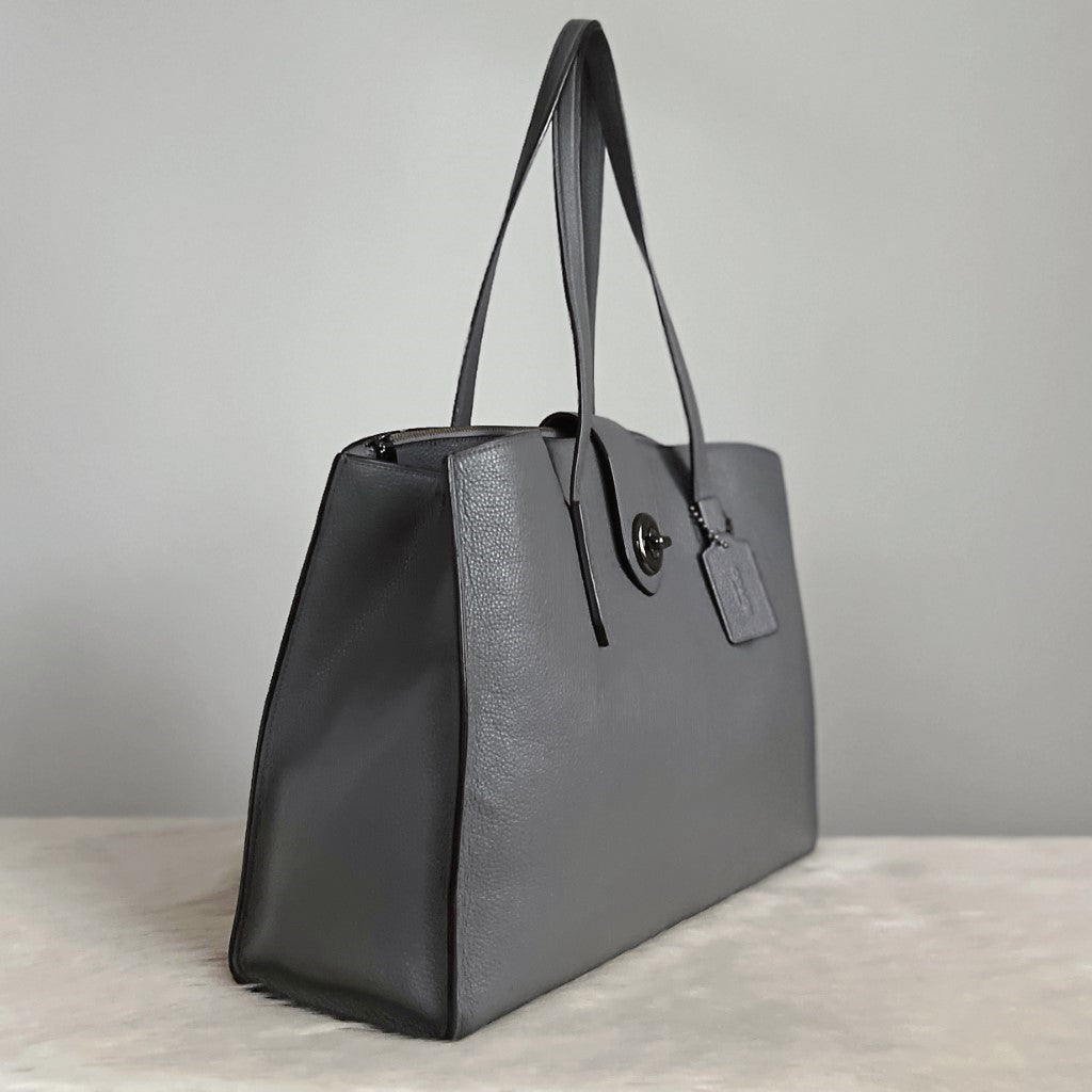 Coach Grey Leather Triple Compartment Large 2 Way Shoulder Bag Like New