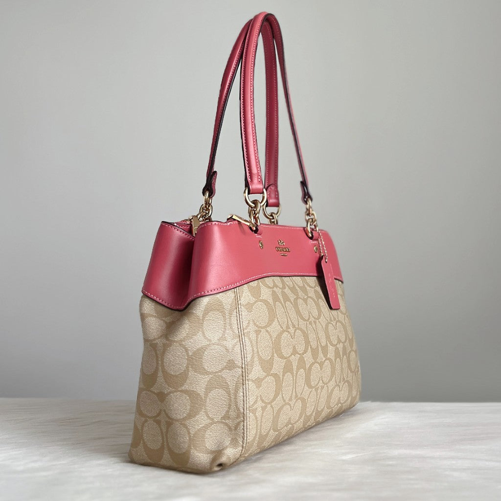 Coach Pink Leather Monogram Triple Compartment 2 Way Shoulder Bag Like New
