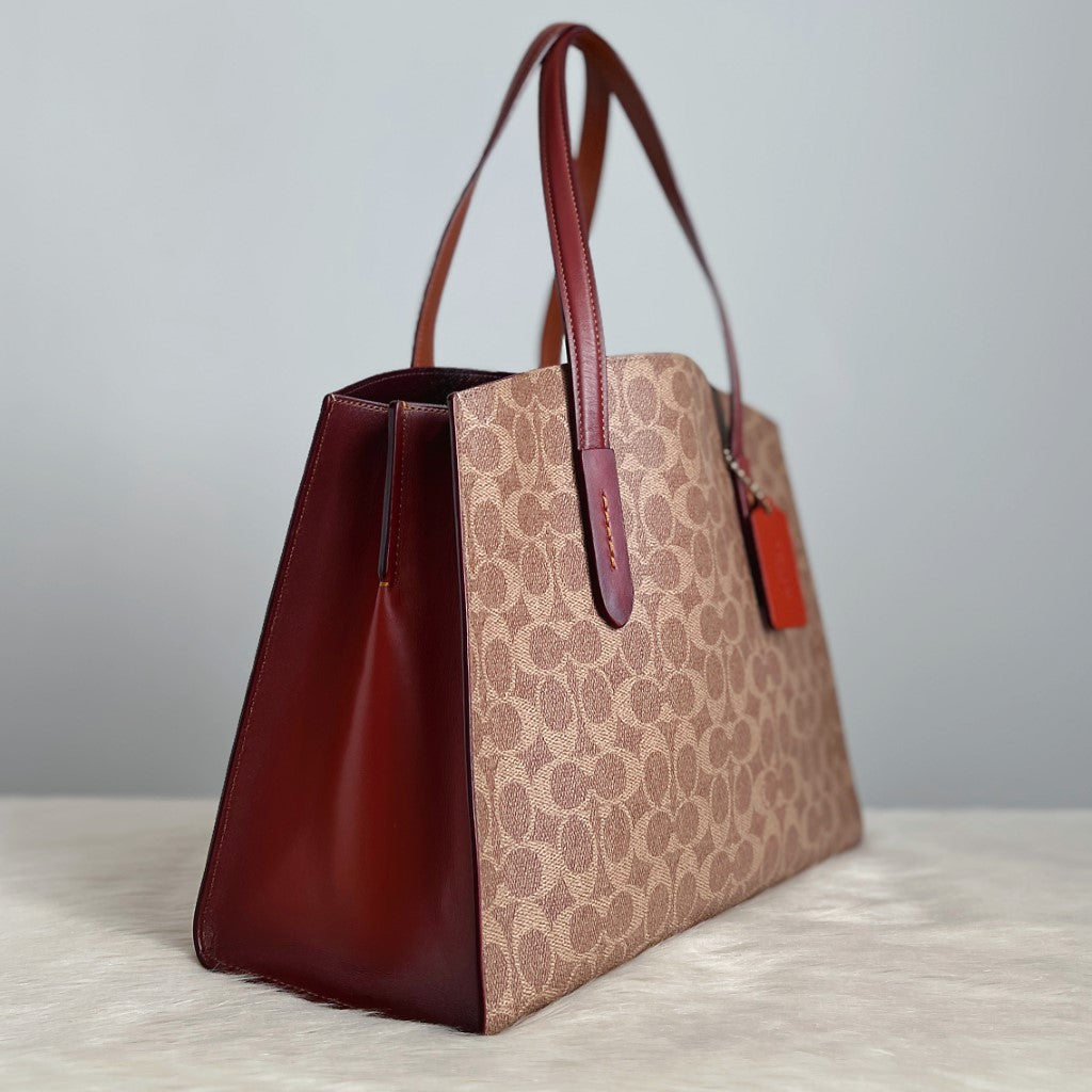 Coach Caramel Leather Monogram Triple Compartment 2 Way Shoulder Bag Like New