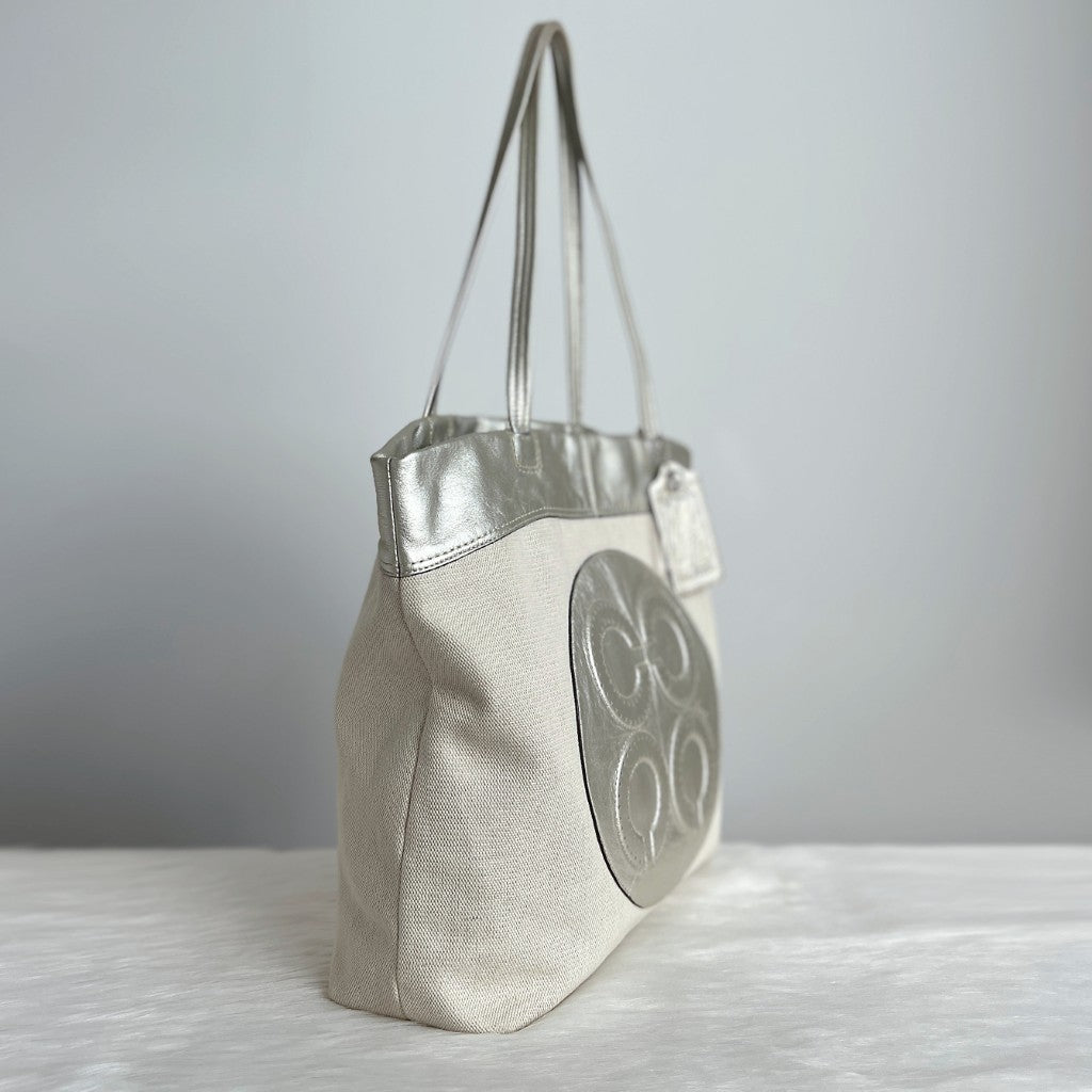 Coach Light Gold Leather Front Patch Carryall Shoulder Bag