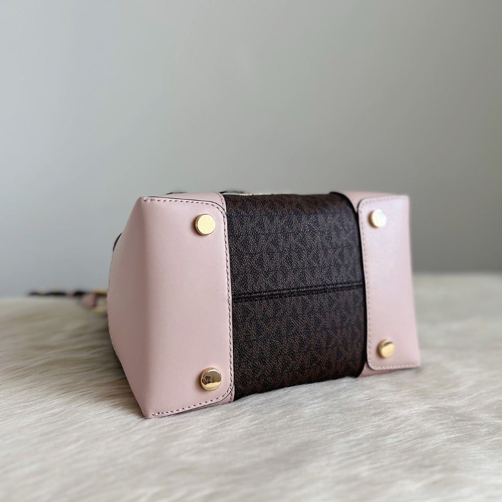 Michael Kors Pink Leather Drawstring Bucket 2 Way Shoulder Bag + Pouch Like New