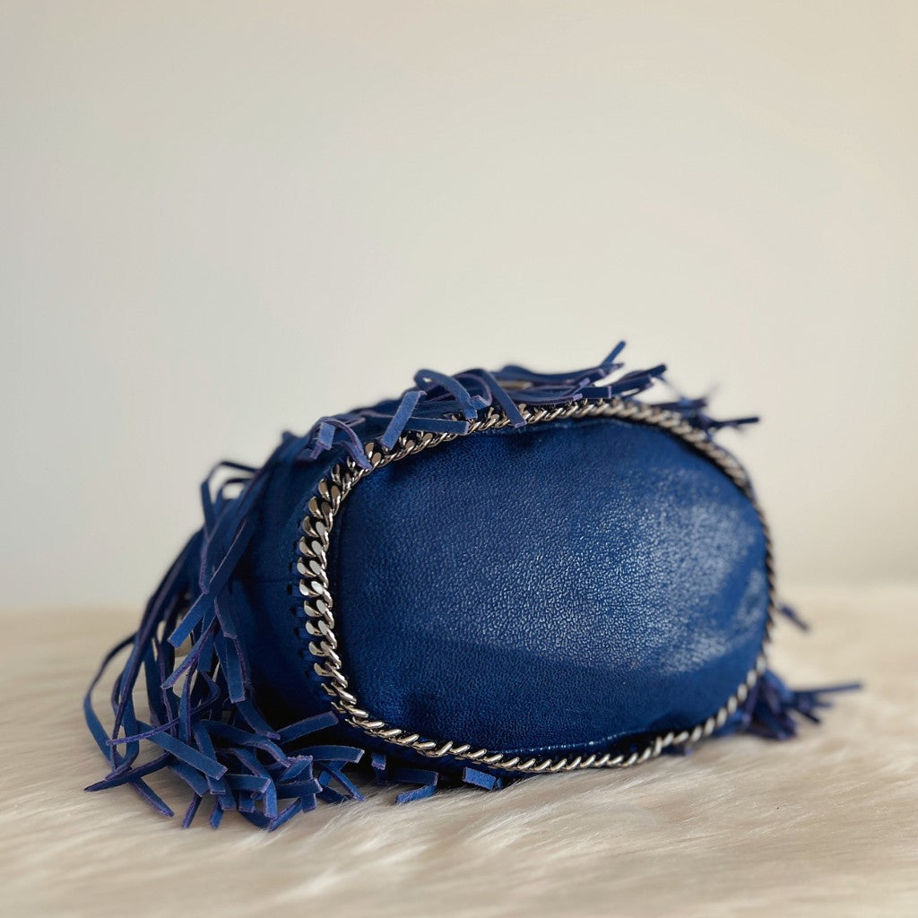 Stella Mccartney Blue Bohemian Fringe Bucket Crossbody Shoulder Bag Excellent