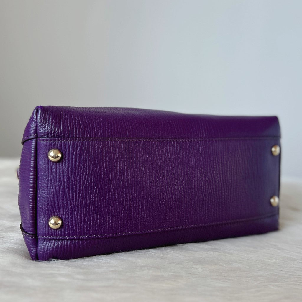 Furla Purple Leather Front Detail Tote Bag