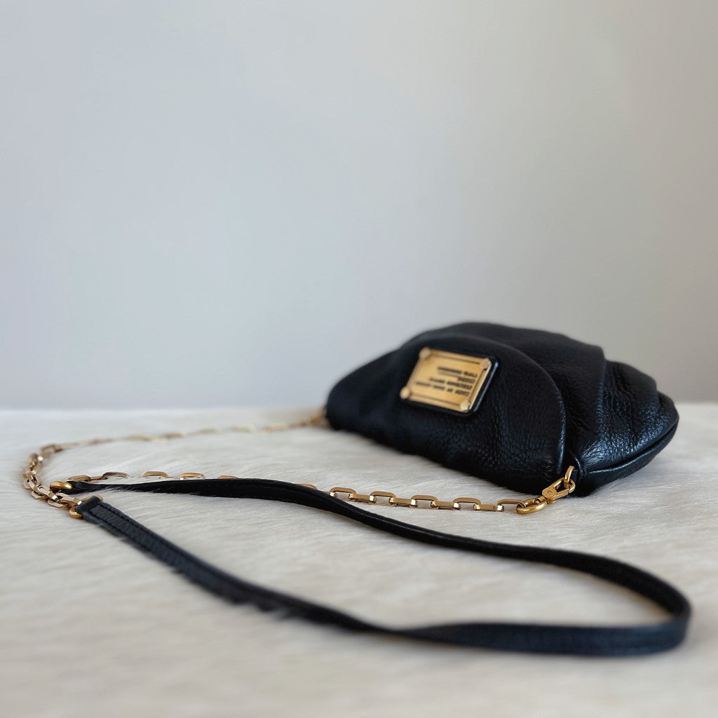 Marc Jacobs Black Leather Gold Chain Small Crossbody Shoulder Bag Excellent