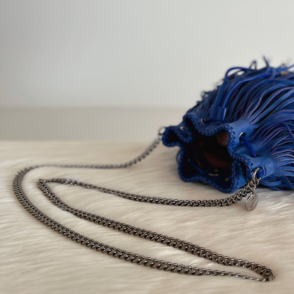 Stella Mccartney Blue Bohemian Fringe Bucket Crossbody Shoulder Bag Excellent