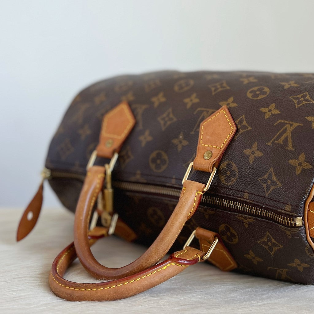 Louis Vuitton Signature Monogram Speedy 30 Bag + Lock & Keys