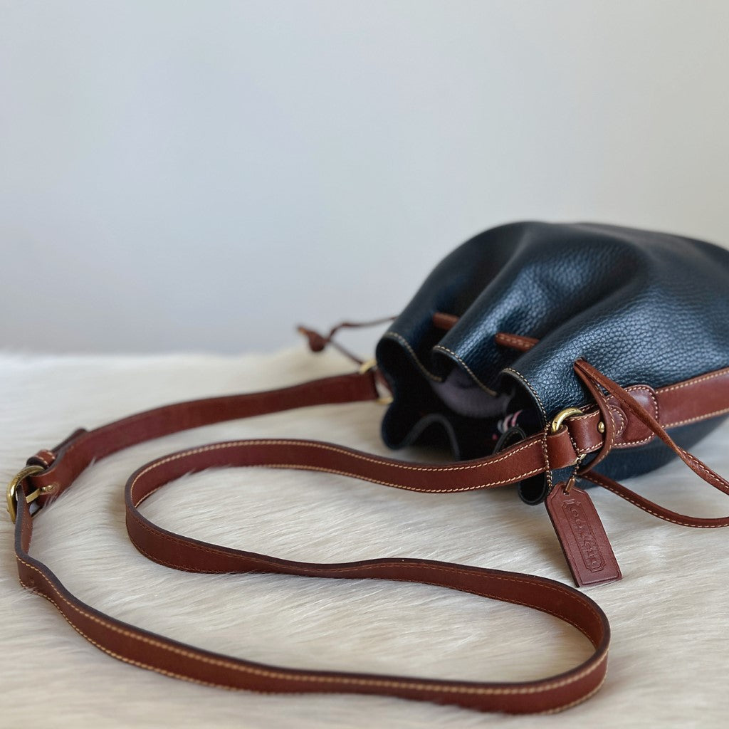 Coach Two Tone Leather Drawstring Bucket Crossbody Shoulder Bag