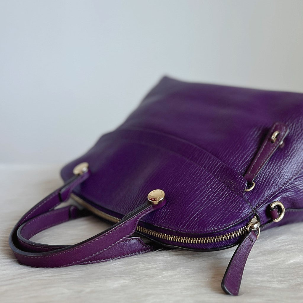 Furla Purple Leather Front Detail Tote Bag