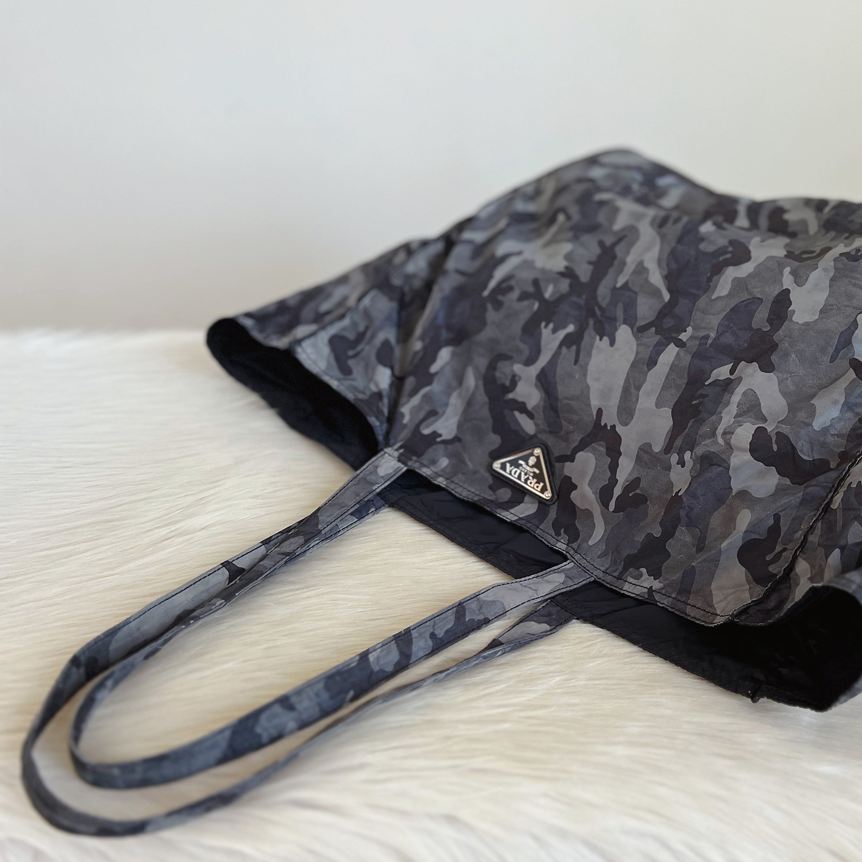 Prada Camo Print Signature Nylon Front Logo Carryall Shoulder Bag