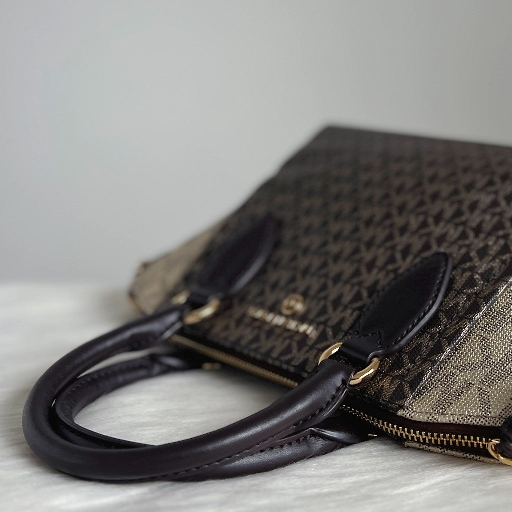 Michael Kors Chocolate Leather Monogram 2 Way Shoulder Bag Like New