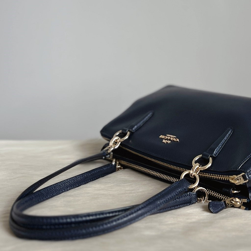Coach Navy Leather Triple Compartment 2 Way Shoulder Bag Like New