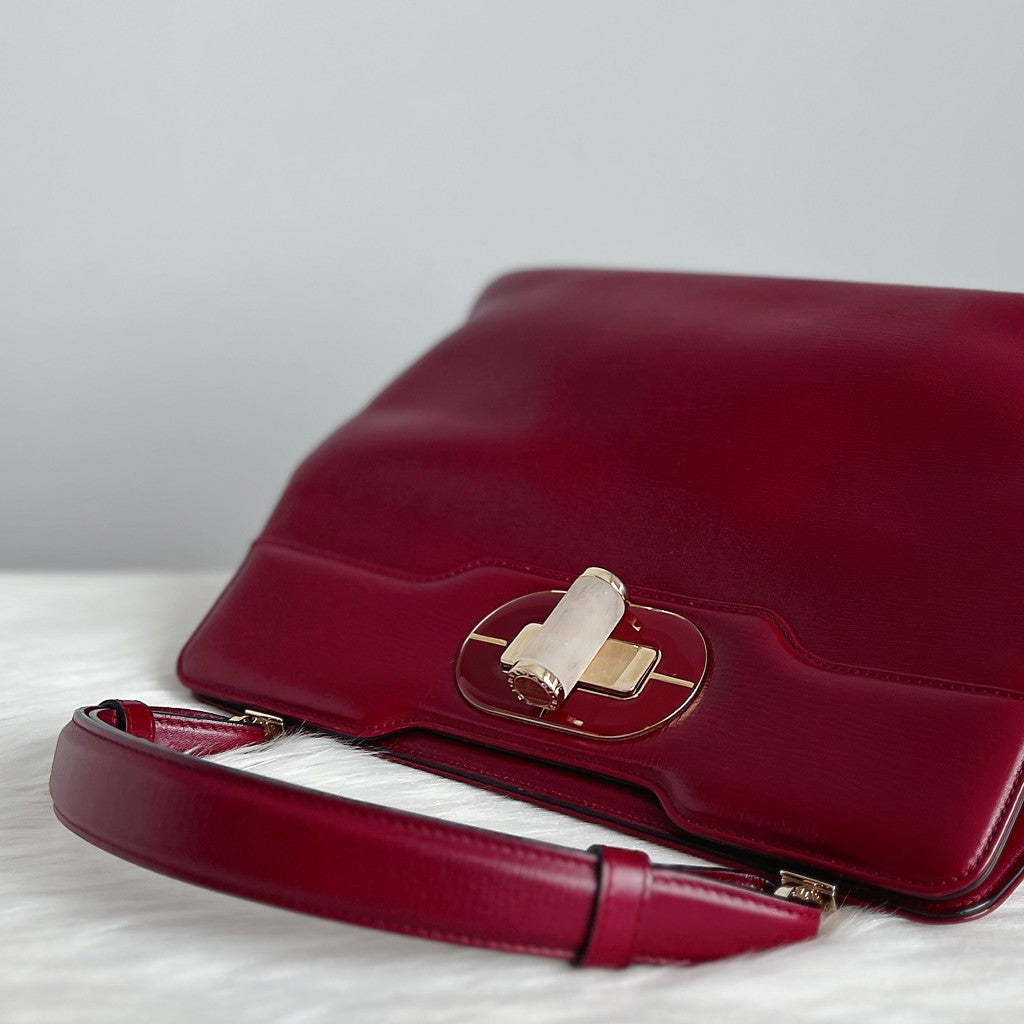 Bvlgari Bordeaux Leather Isabella Rosselini 2 Way Shoulder Bag Excellent