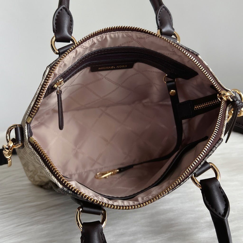 Michael Kors Chocolate Leather Monogram 2 Way Shoulder Bag Like New