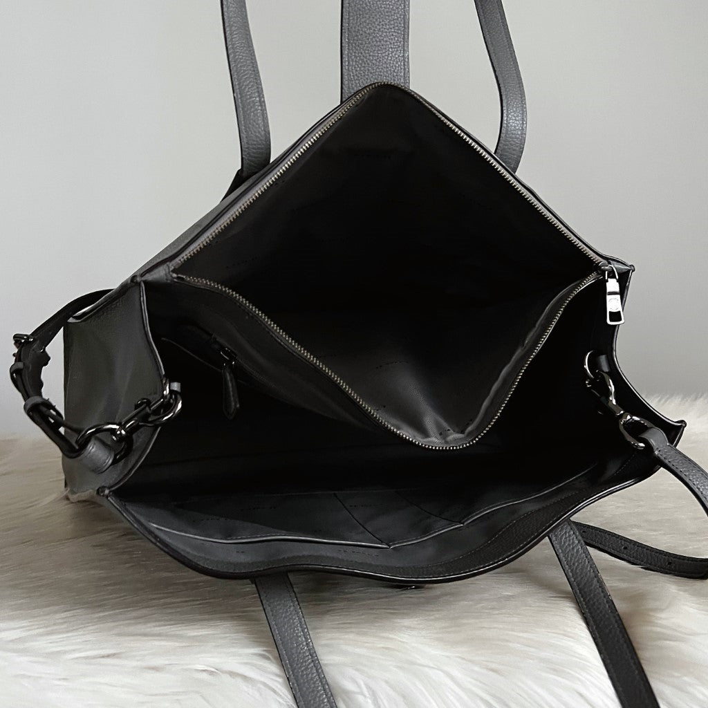 Coach Grey Leather Triple Compartment Large 2 Way Shoulder Bag Like New