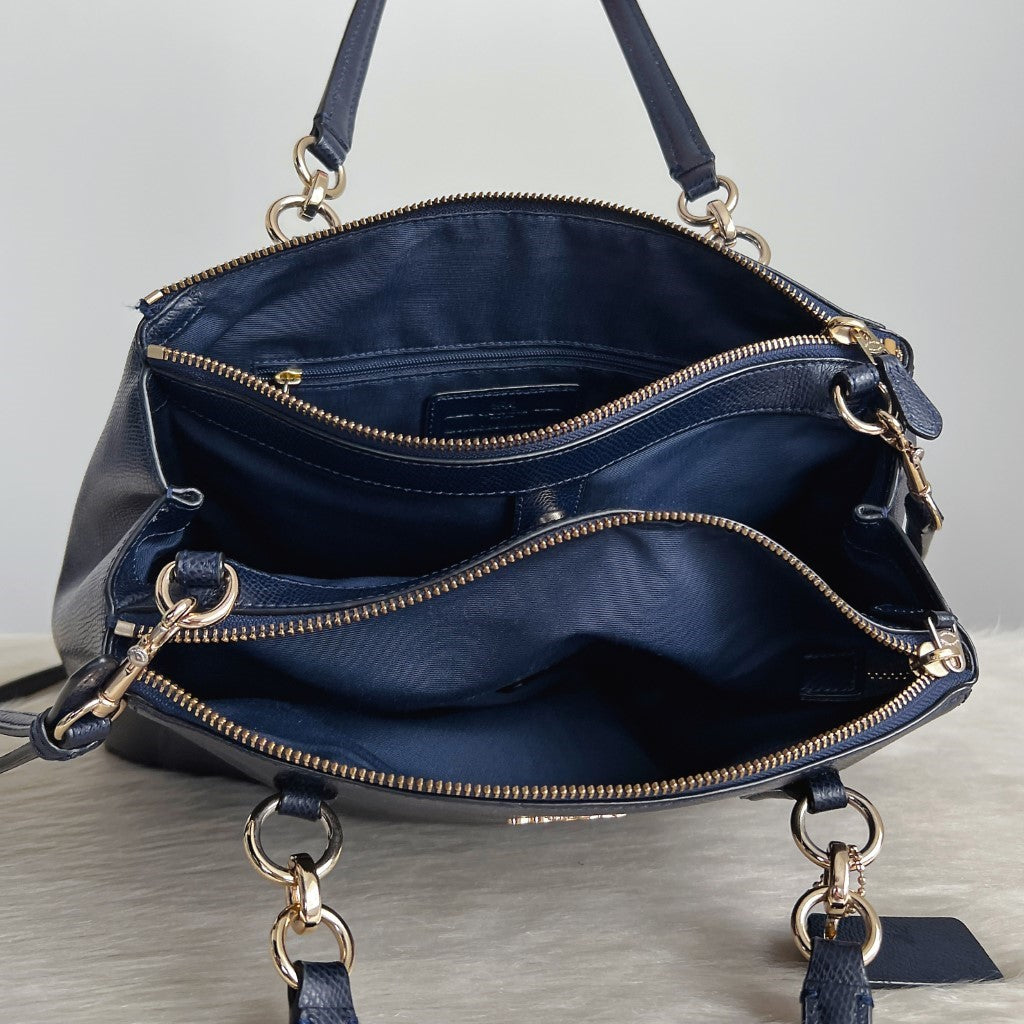 Coach Navy Leather Triple Compartment 2 Way Shoulder Bag Like New