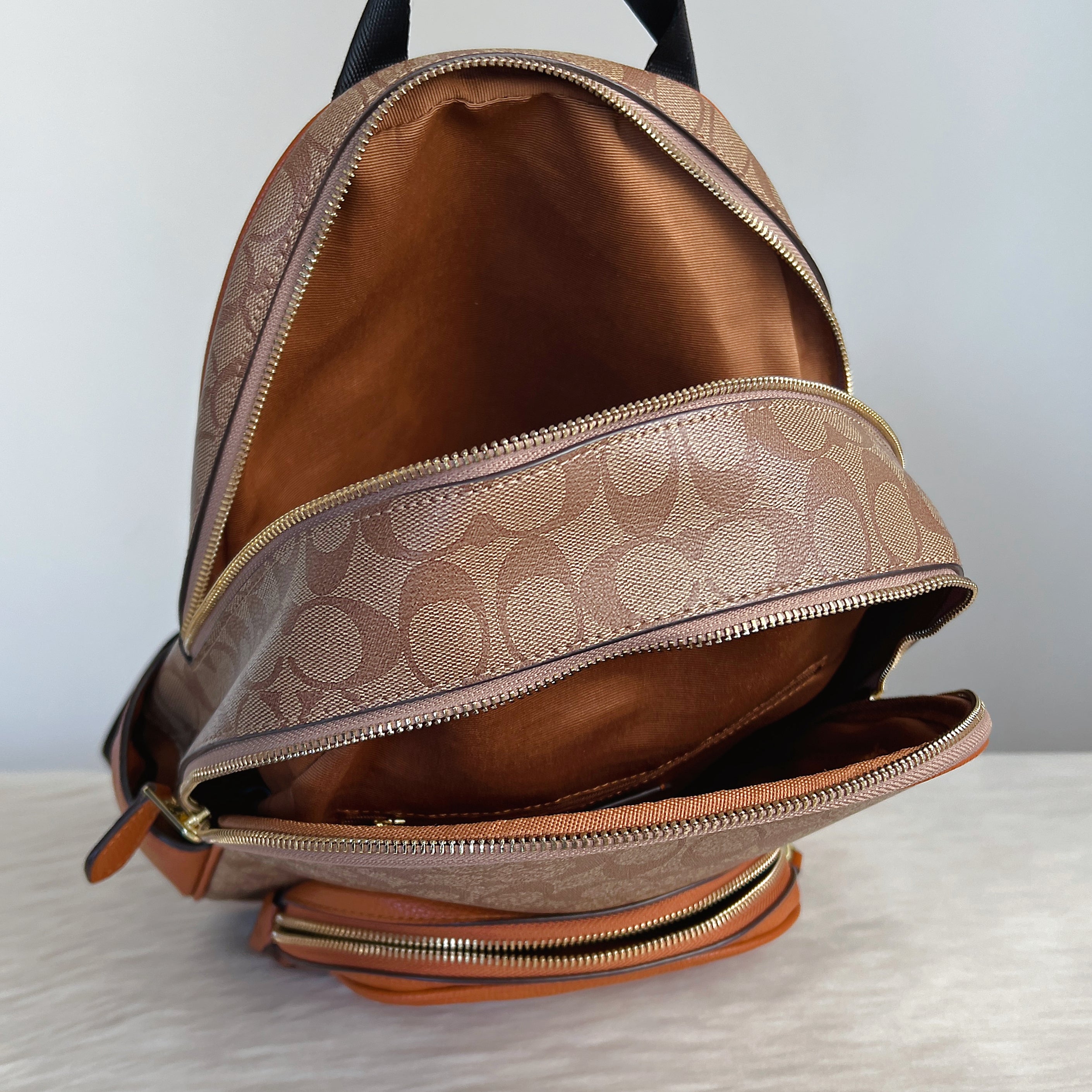 Coach Caramel Leather Monogram Double Compartment Backpack Like New