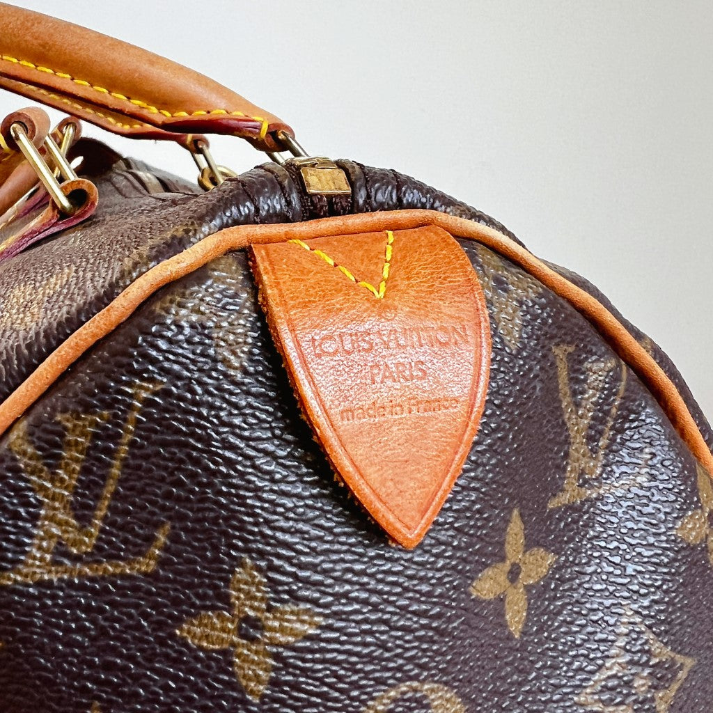 Louis Vuitton Signature Monogram Speedy 30 Bag + Lock & Keys