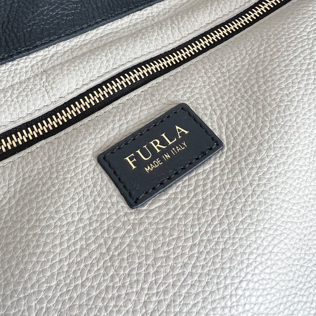 Furla Tri-Tone Leather Front Detail Large Carryall Shoulder Bag Excellent