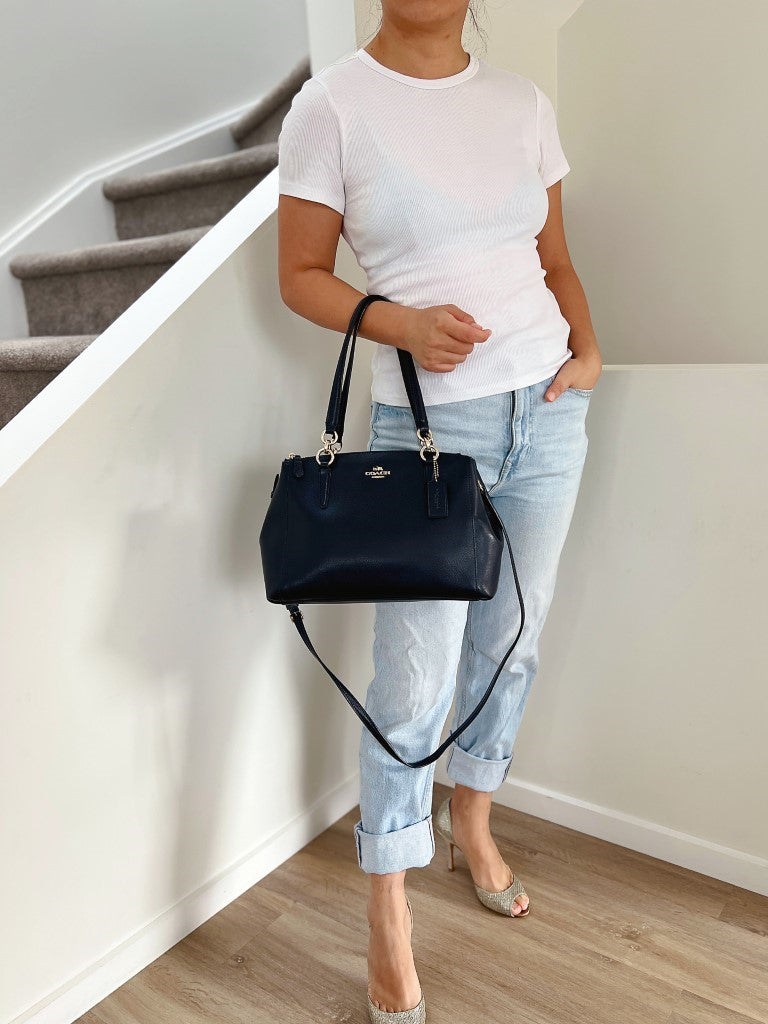 Coach Navy Leather Triple Compartment 2 Way Shoulder Bag Like New