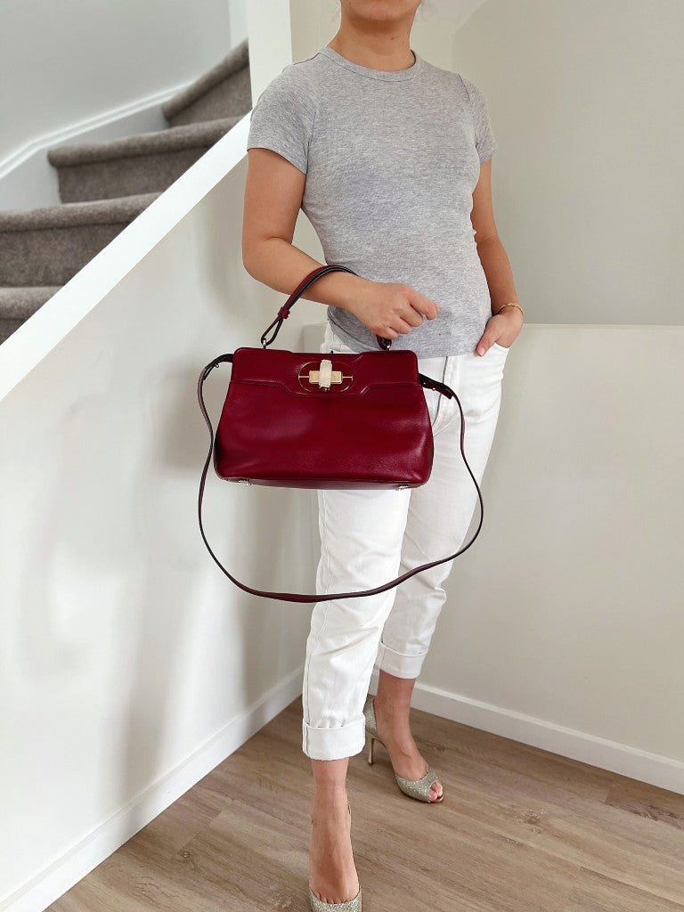 Bvlgari Bordeaux Leather Isabella Rosselini 2 Way Shoulder Bag Excellent