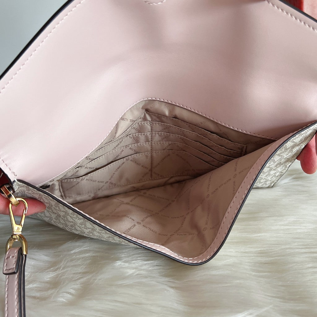 Michael Kors Pink Leather Monogram 2 Way Shoulder Bag 3 in 1 Like New