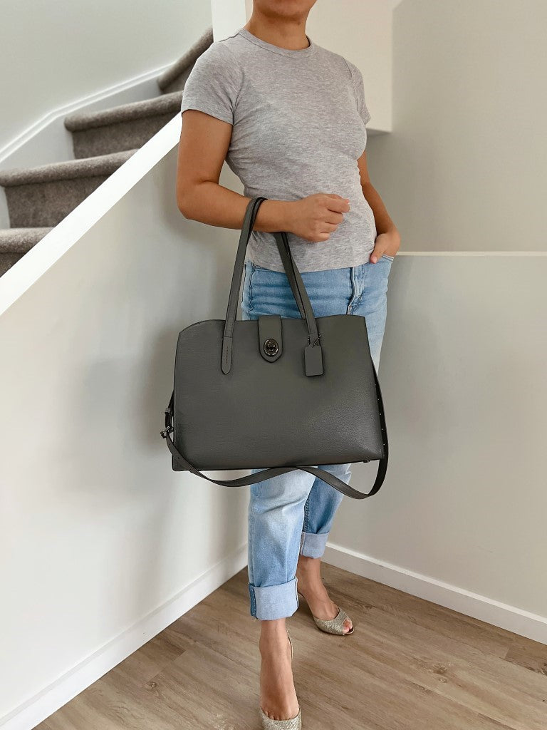 Coach Grey Leather Triple Compartment Large 2 Way Shoulder Bag Like New