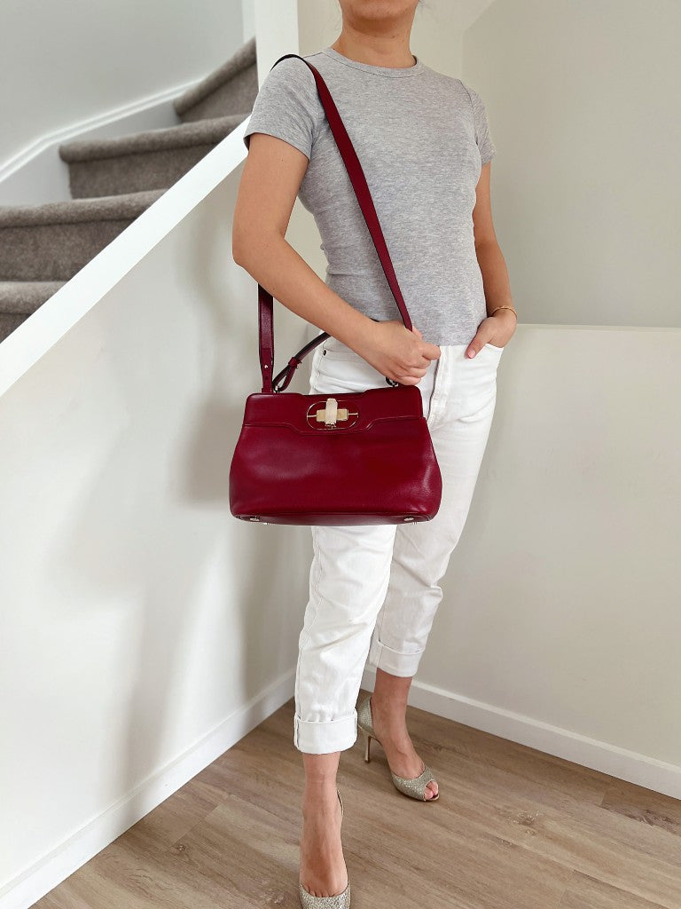 Bvlgari Bordeaux Leather Isabella Rosselini 2 Way Shoulder Bag Excellent