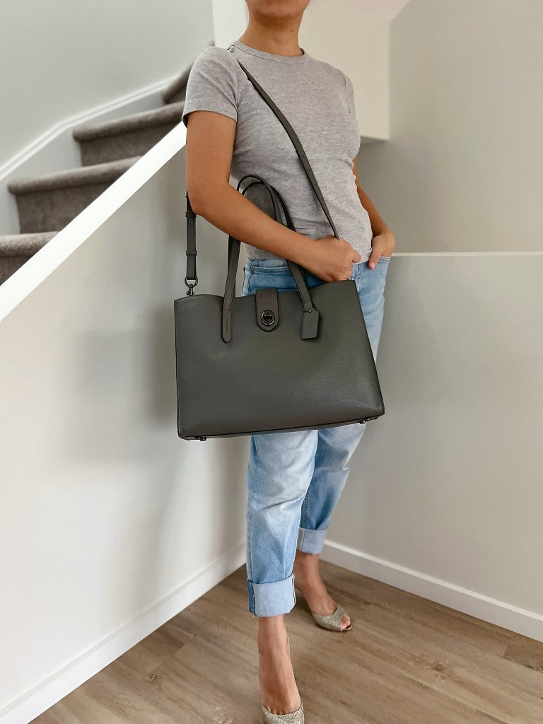 Coach Grey Leather Triple Compartment Large 2 Way Shoulder Bag Like New
