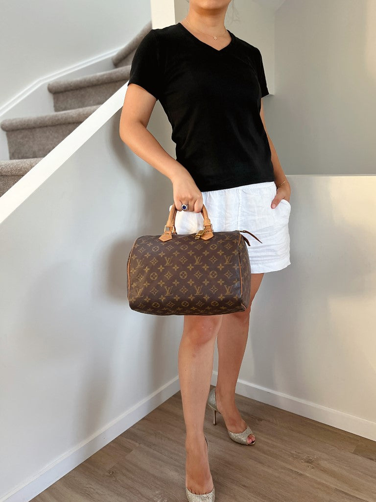 Louis Vuitton Signature Monogram Speedy 30 Bag + Lock & Keys