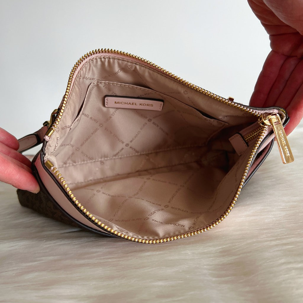 Michael Kors Pink Leather Monogram 2 Way Shoulder Bag 3 in 1 Like New