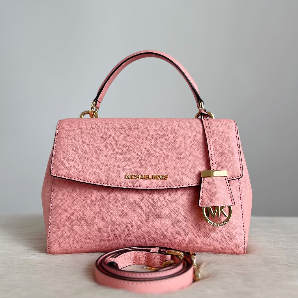 Michael Kors Pink Saffiano Leather MK Charm 2 Way Shoulder Bag Excellent