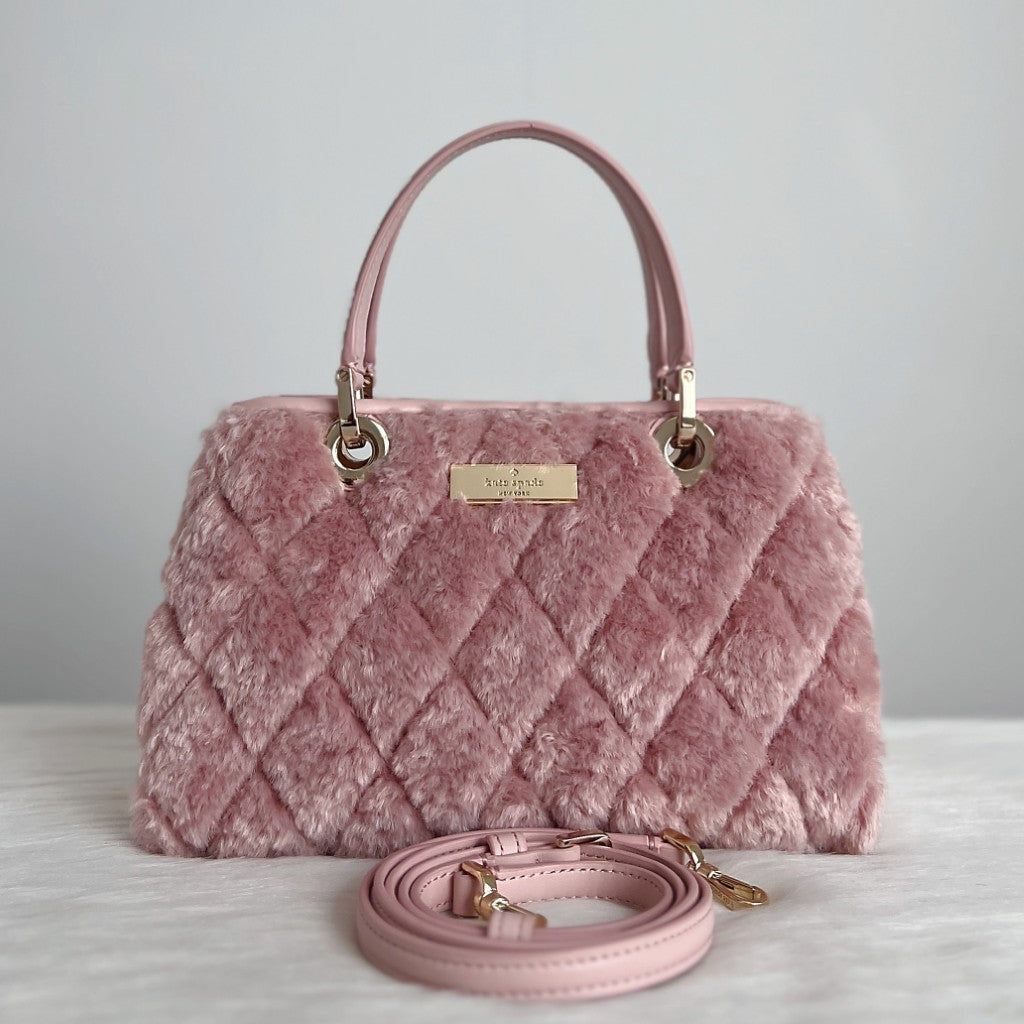 Kate Spade Pink Fur Quilted Small 2 Way Shoulder Bag Like New