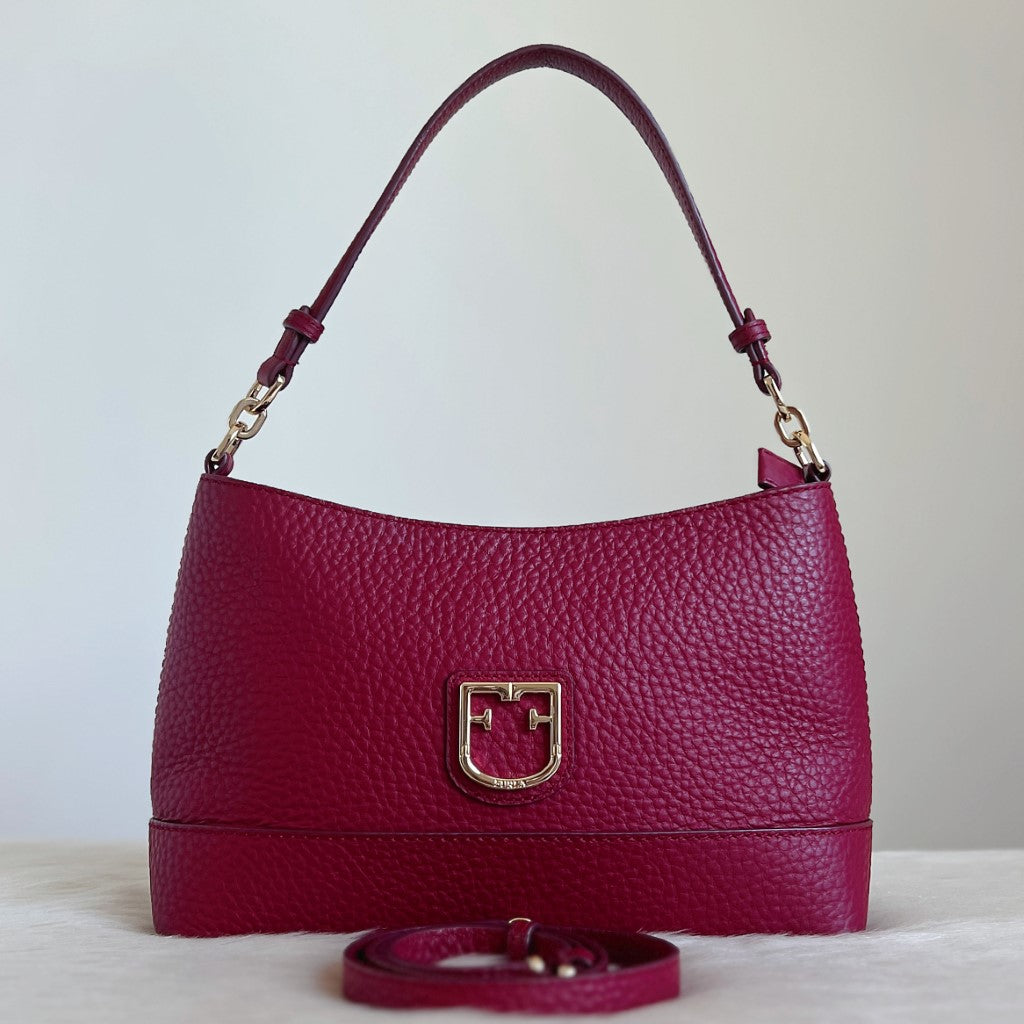 Furla Maroon Leather Front Logo 2 Way Shoulder Bag Like New