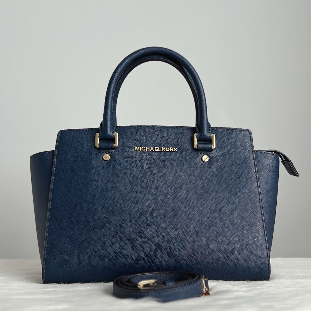 Michael Kors Navy Leather Front Logo 2 Way Shoulder Bag Excellent