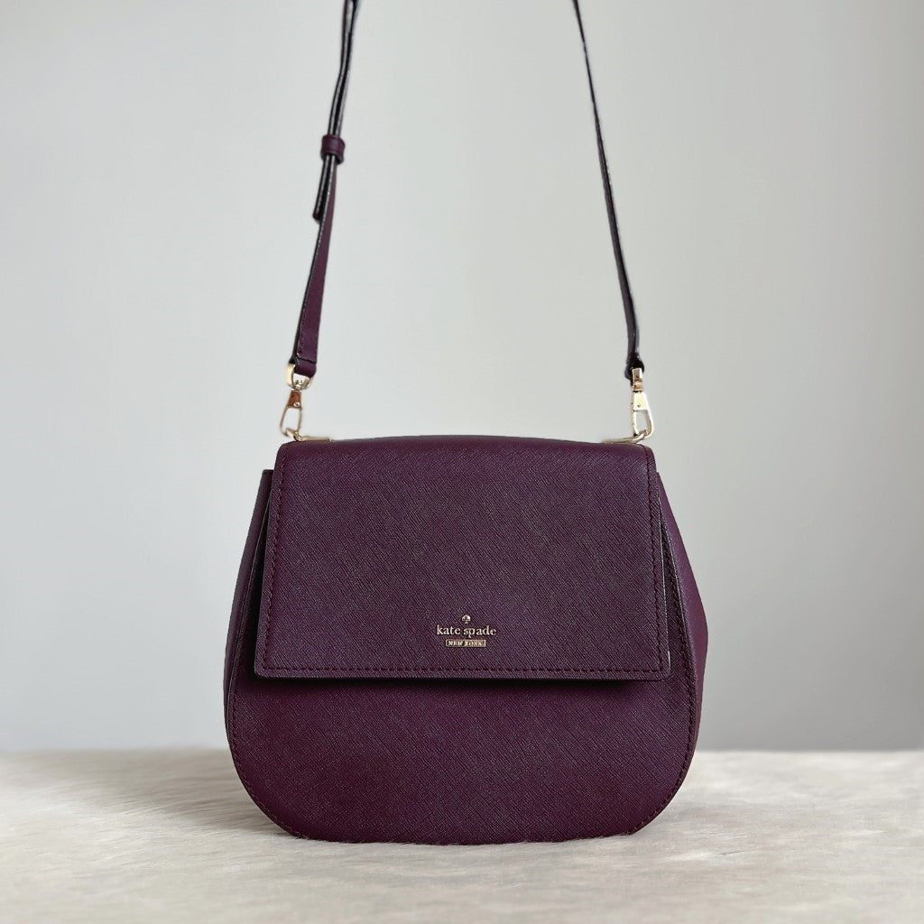 Kate Spade Plum Leather Front Logo Crossbody Shoulder Bag Excellent