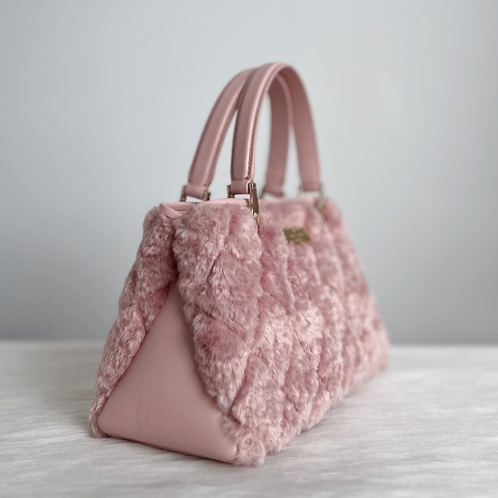 Kate Spade Pink Fur Quilted Small 2 Way Shoulder Bag Like New