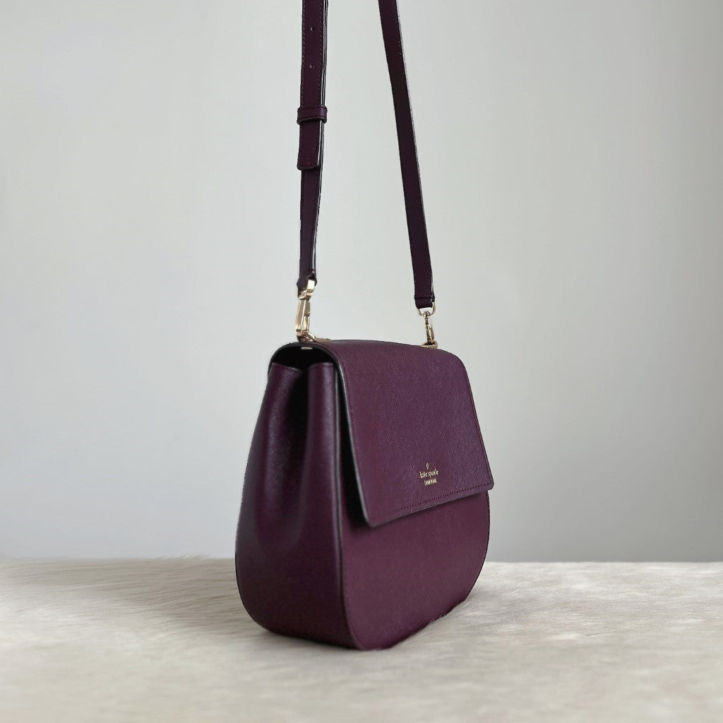 Kate Spade Plum Leather Front Logo Crossbody Shoulder Bag Excellent