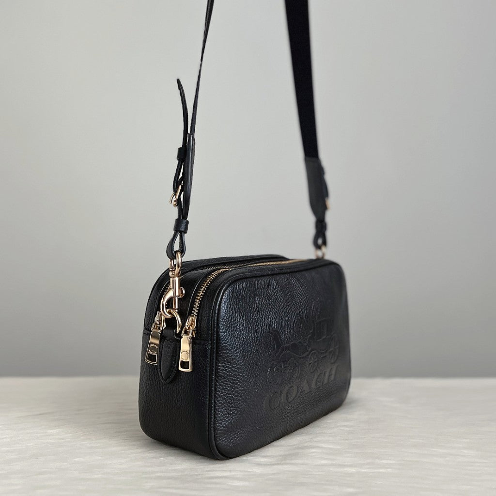 Coach Black Leather Front Logo Double Compartment Crossbody Shoulder Bag Like New
