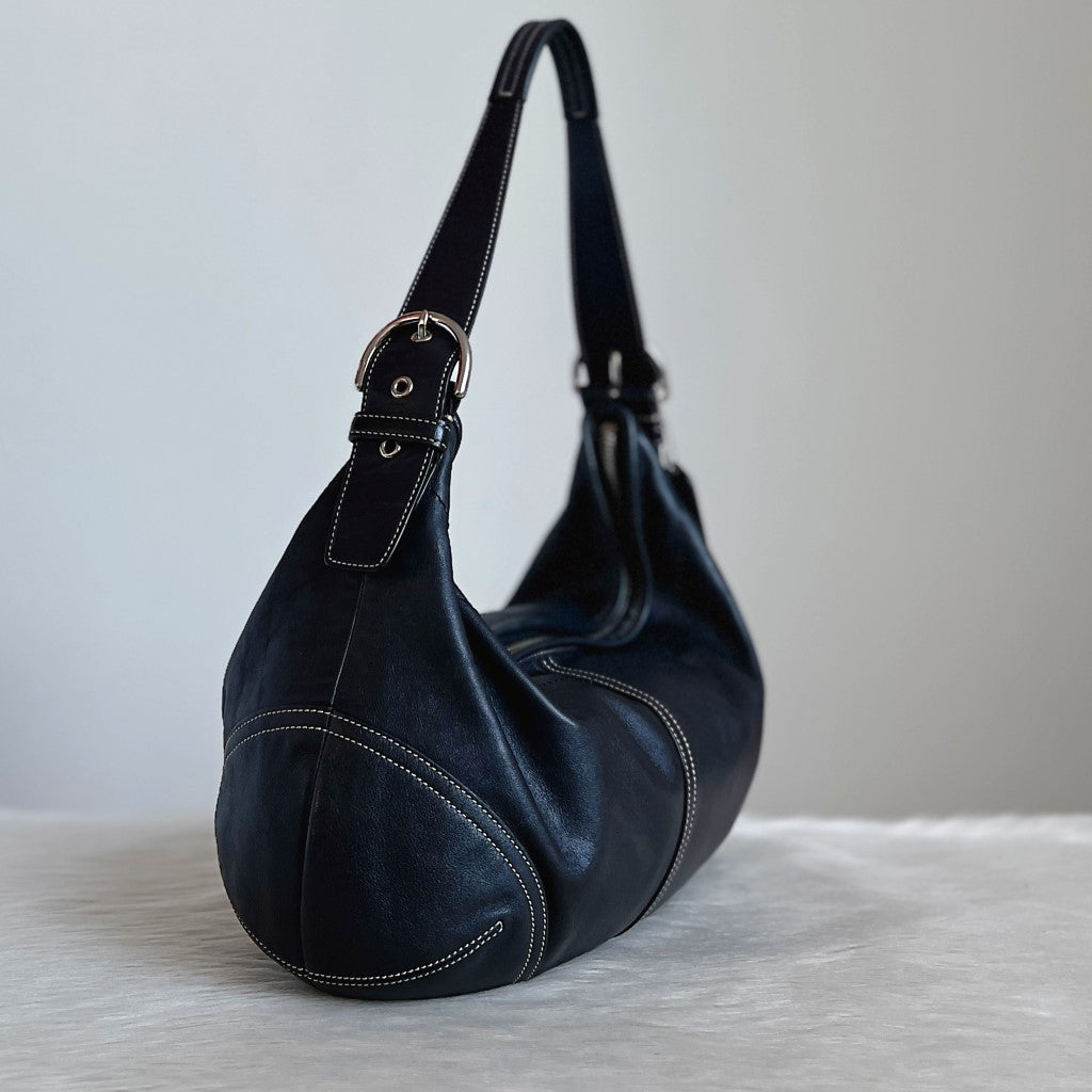 Coach Black Leather Half Moon Slouchy Shoulder Bag