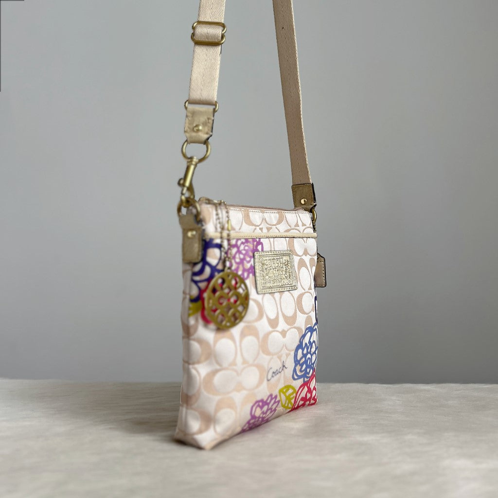 Coach Floral Pattern Monogram Small Crossbody Shoulder Bag