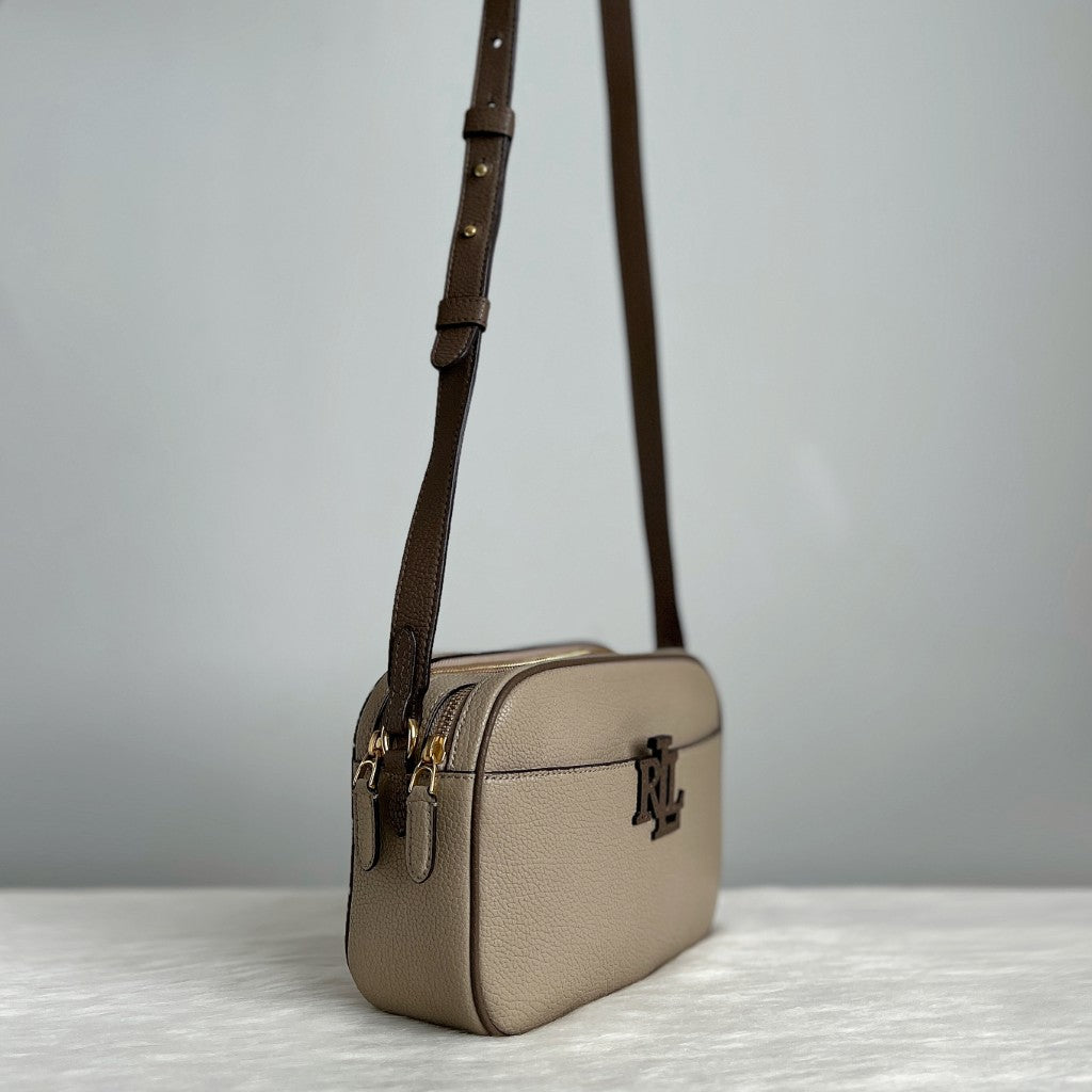 Ralph Lauren Mocca Leather Double Compartment Crossbody Shoulder Bag Like New