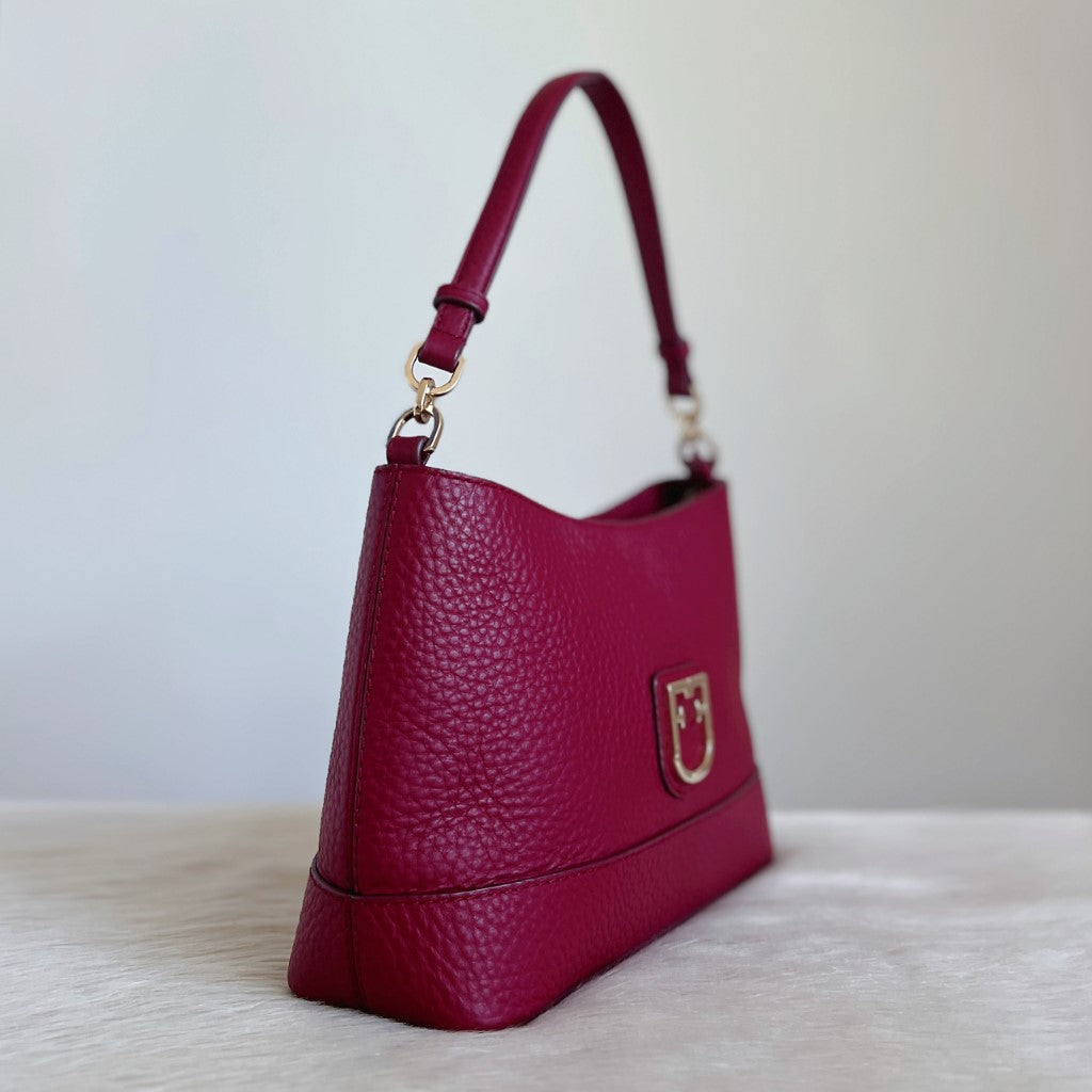 Furla Maroon Leather Front Logo 2 Way Shoulder Bag Like New