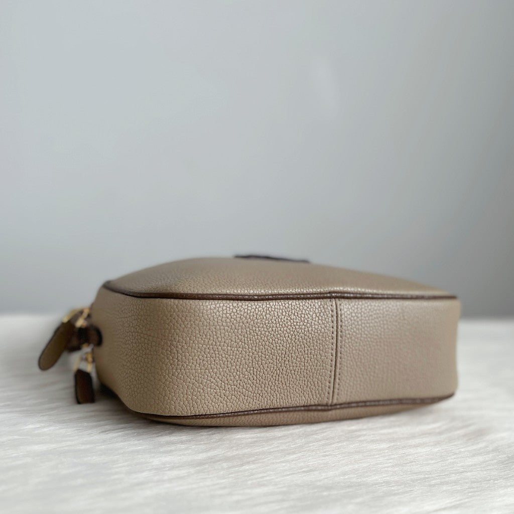 Ralph Lauren Mocca Leather Double Compartment Crossbody Shoulder Bag Like New