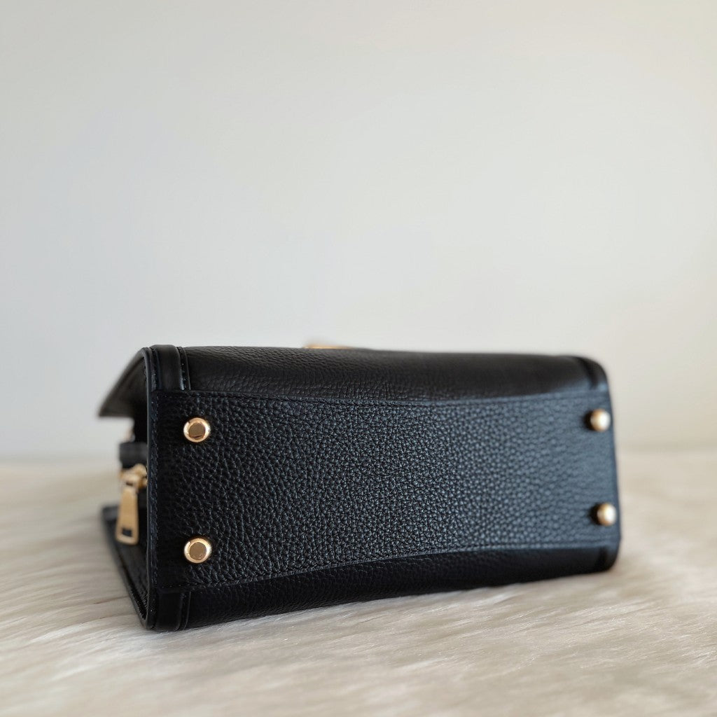 Coach Black Leather Front Logo Detail 2 Way Shoulder Bag Like New