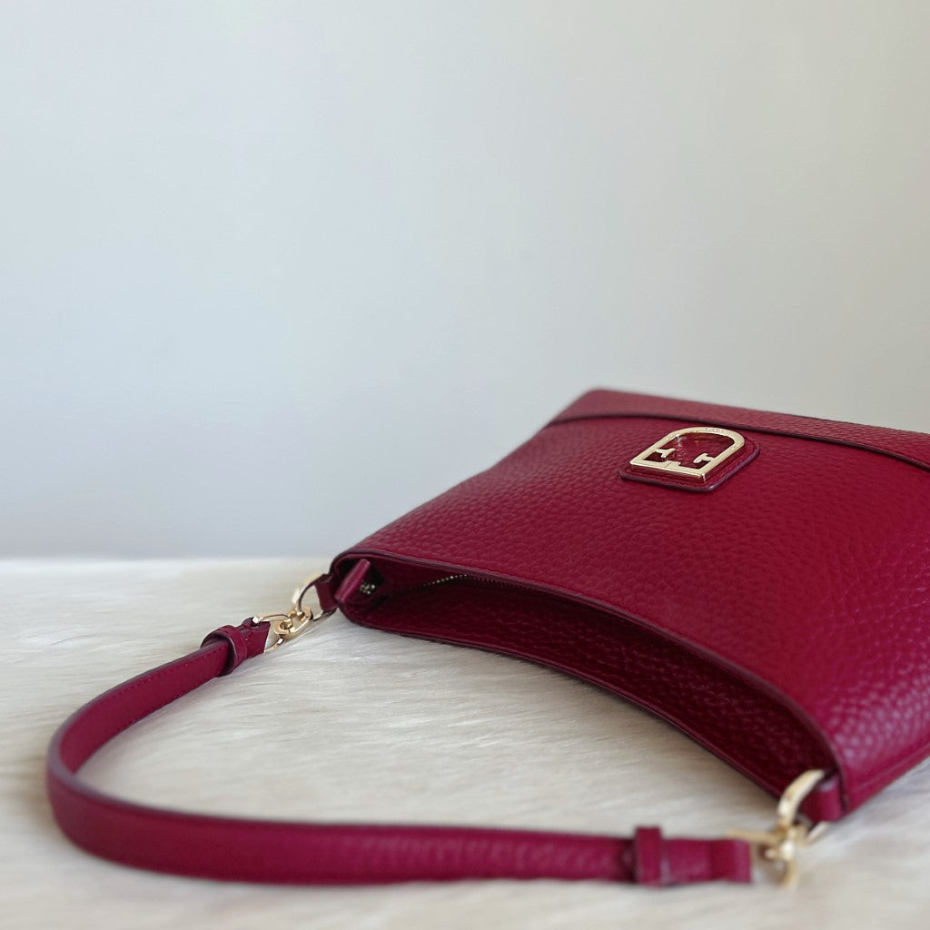 Furla Maroon Leather Front Logo 2 Way Shoulder Bag Like New