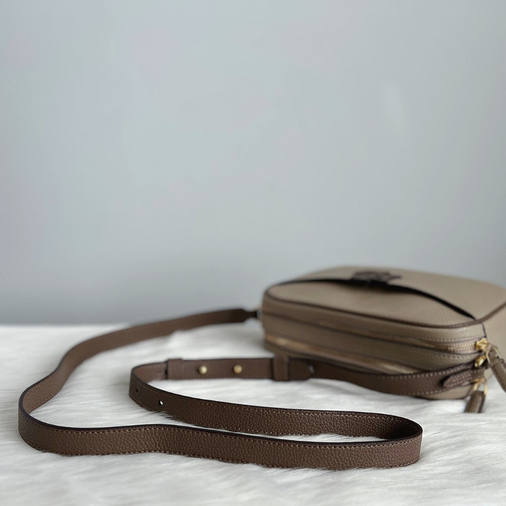 Ralph Lauren Mocca Leather Double Compartment Crossbody Shoulder Bag Like New